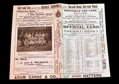 Newcastle A v Sunderland A 31.12.1898 Newcastle`s first season in the "premier" league. Jack Peddie got most of the goals. Probably the 1st great Geordie No 9.