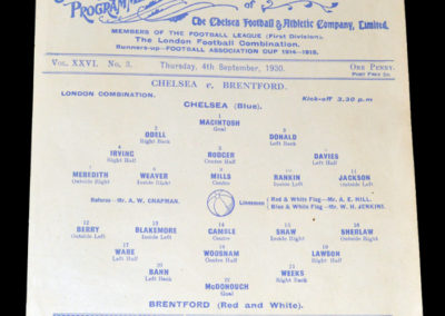 Chelsea Reserves v Brentford Reserves 04.09.1930