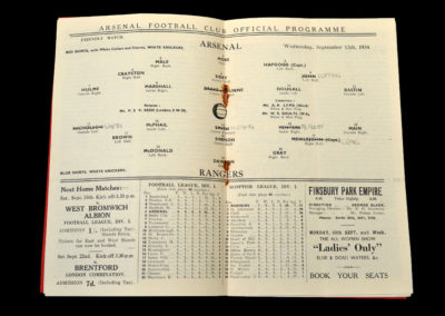 Arsenal v Rangers 12.09.1934