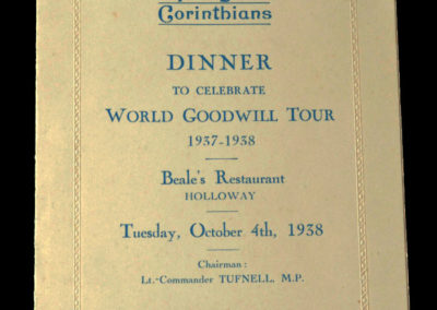 Tour Celebration Dinner Menu