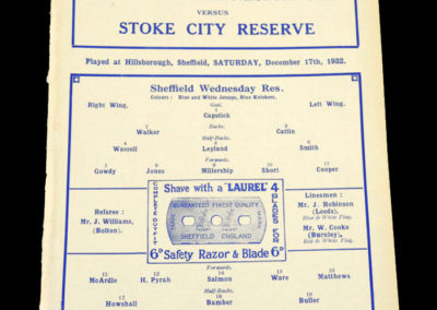 Sheff Wed Reserves v Stoke Reserves 17.12.1932