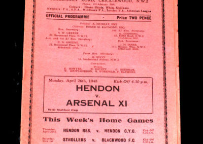 Arsenal XI v Hendon 26.04.1948