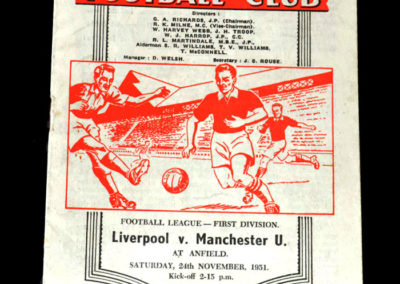 Liverpool v Man Utd 24.11.1951 Roger Byrne & Jackie Blanchflower debuts. Busby babes.