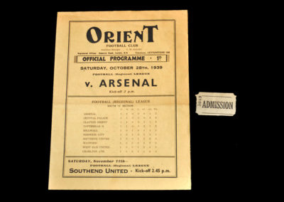 Orient v Arsenal 28.10.1939 (Programme & Ticket)