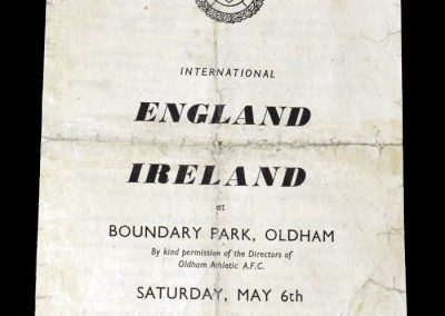 England v Ireland 06.05.1950 - picked for England schoolboys as a 13 year old & played for them for a record 3 seasons