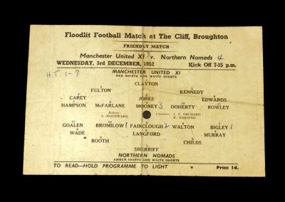Man Utd v Northern Nomads 03.12.1952