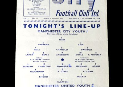 Man City v Man Utd 17.11.1954 - Youth cup 2nd round