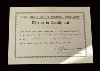 Liverpool v North Riding 16.04.1949 semi final - Certificate