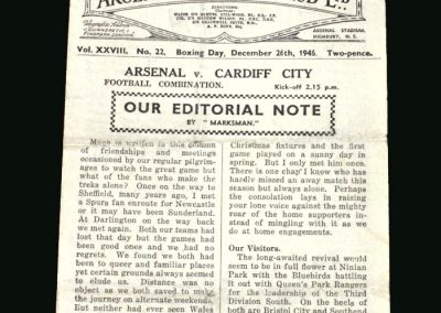 Arsenal Reserves v Cardiff Reserves 26.12.1946 (Bastins last game)