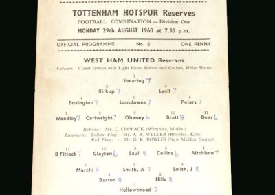 Spurs v West Ham 29.08.1960 (Peters)