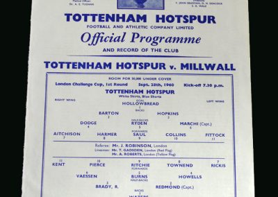 Spurs v Millwall 28.09.1960 (London Challenge)
