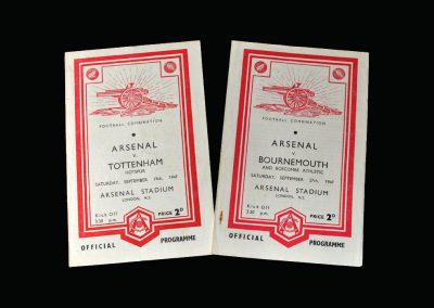 Arsenal v Spurs 13.09.1947 | Arsenal v Bournemouth 27.09.1947