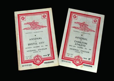 Arsenal v Bristol City 13.12.1947 | Arsenal v Charlton 25.12.1947