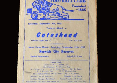 Gateshead v Millwall 05.09.1959