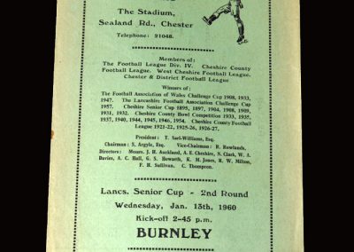 Burnley Reserves v Chester Reserves 13.01.1960