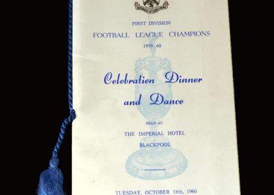Burnley Champions Celebration Menu 18.10.1960