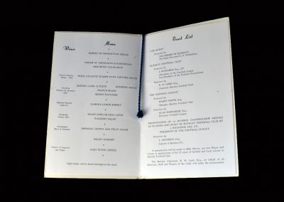 Burnley Champions Celebration Menu 18.10.1960
