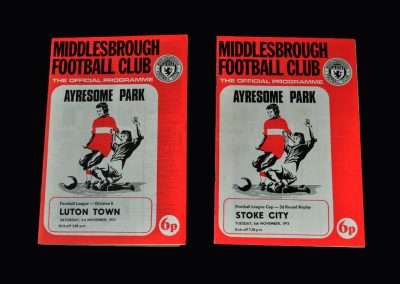 Middlesbrough v Luton 03.11.1973 | Middlesbrough v Stoke City 06.11.1973 (League Cup Round 3 Replay)