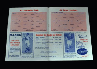 Celtic v Man Utd (Hampden Park) | Hibs v Newcastle (Ibrox) Semi Finals 16.05.1953