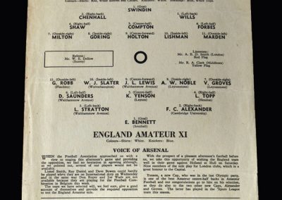Arsenal v England Amateur 11 10.11.1952