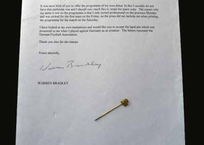 England v Germany 12.10.1957 (Amateur Match - Bradley letter and Germany pin)
