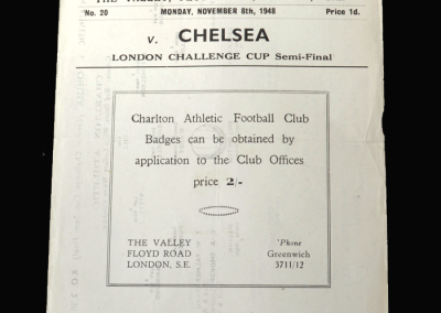 Charlton v Chelsea 08.11.1948 (London Challenge Cup Semi Final)