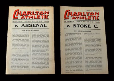 Charlton v Arsenal 11.12.1948 | Charlton v Stoke 18.12.1948