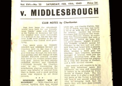Charlton v Middlesbrough 19.02.1949