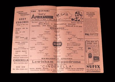 Millwall v Newcastle 13.12.1947 (at Crystal Palace as the den was closed)