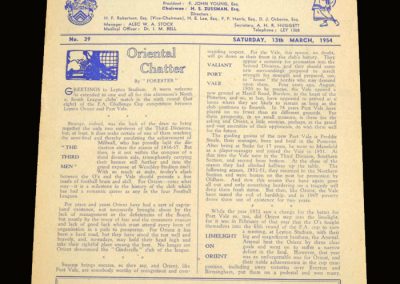 Port Vale v Leyton Orient 13.03.1954 - FA Cup 6th Round
