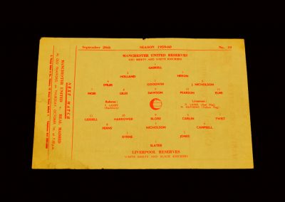 Man Utd Reserves v Liverpool Reserves 26.09.1959