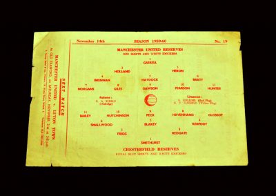 Man Utd Reserves v Chesterfield Reserves 14.11.1959