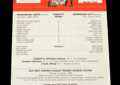 Man Utd Reserves v Birmingham Reserves 17.09.1998