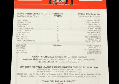 Man Utd Reserves v Stoke Reserves 03.11.1998