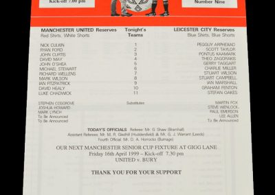Man Utd Reserves v Leicester Reserves 13.04.1999