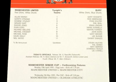 Man Utd v Bury 16.04.1999 - Manchester Senior Cup