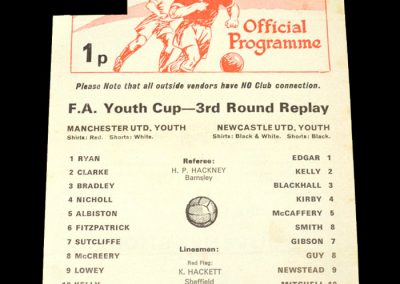 Man Utd Youth v Newcastle Youth 08.01.1975 - FA Youth Cup 3rd Round