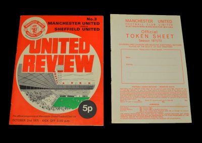 Man Utd v Sheff Utd 02.10.1971 - with token sheet