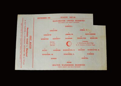 Man Utd Reserves v Bolton Reserves 14.09.1957