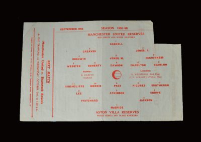Man Utd Reserves v Aston Villa Reserves 28.09.1957
