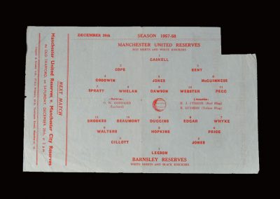 Man Utd Reserves v Barnsley Reserves 26.12.1957