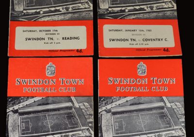 Swindon v Barnsley 26.08.1959 | Swindon v Grimsby 09.09.1959 | Swindon v Reading 17.10.1959 | Swindon v Coventry 16.01.1960 (Jimmy is now at Swindon with Bronco Layne and John Fountain)
