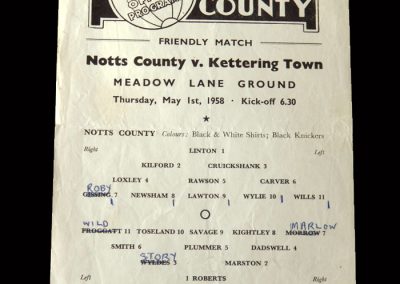 Kettering v Notts County 01.05.1958 - a match arranged for his transfer fee but he was sacked a few days later