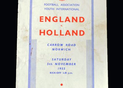 England Youth v Holland Youth 05.11.1955