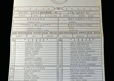Brazil v Italy 21.06.1970 - World Cup 1970 Final Team Sheets