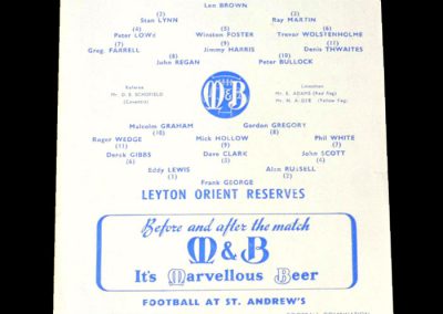 Leyton Orient Reserves v Birmingham Reserves 24.04.1963