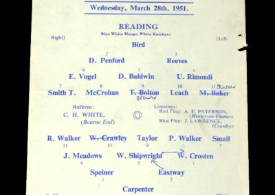 Reading Reserves v Watford Reserves 28.03.1951