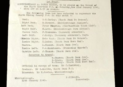 Northumberland v North Riding 12.01.1949 (Letter & team selection)