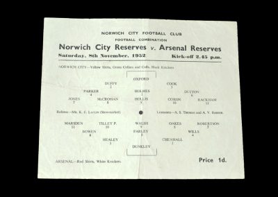 Arsenal v Norwich 08.11.1952