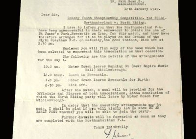 Northumberland v North Riding 12.01.1949 (Letter & team selection)
